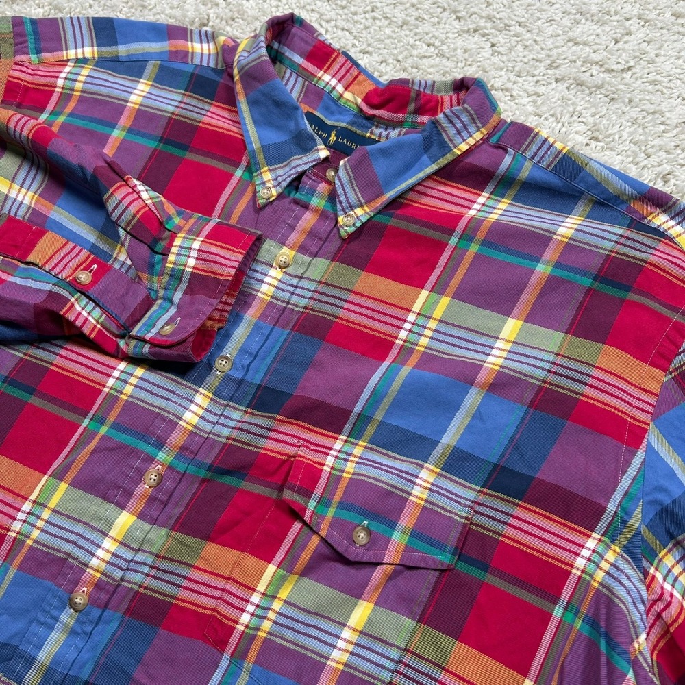 Ralph Lauren Button Down Shirt 4XB Multicolor Plaid Long Sleeve Cotton Pocket